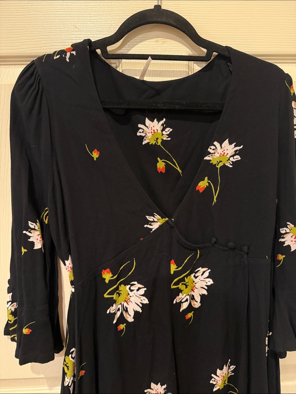 Free People Time On Side black floral mini wrap dress, medium - Picture 4 of 9